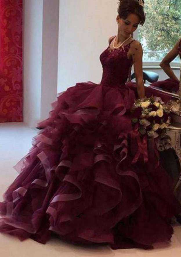 Organza Ball Gown Bateau Floor-Length Wedding Dress, Lace