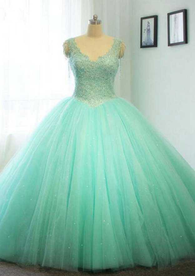 VNeck Court Train Ball Gown Tulle Wedding Dress With Beaded Wedding
