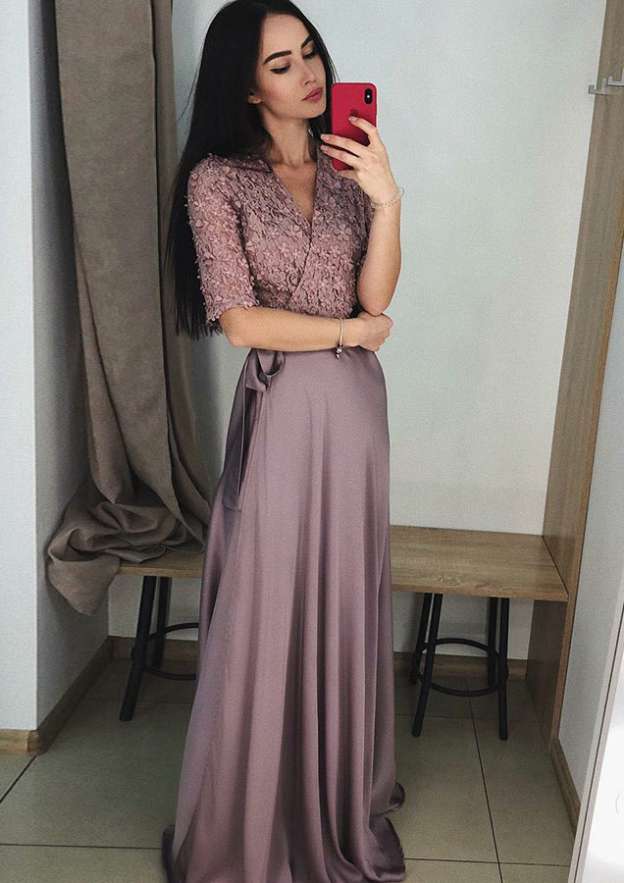 A-line V Neck Sleeveless Royal Blue Charmeuse Floor Length Prom Dress, Pockets main image 1