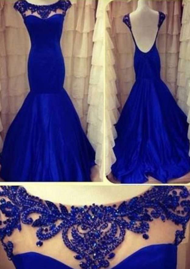 Trumpet/Mermaid Bateau Sleeveless Long/Floor-Length Satin Prom Dress With Beading