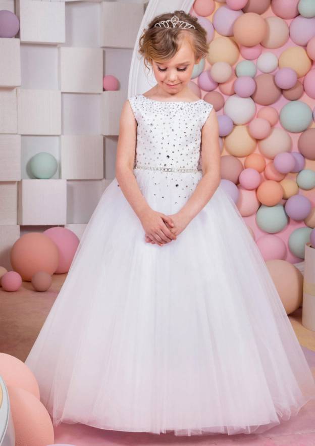 A-Line High Neck Floor Length Chiffon Junior Flower Girl Dress with Ruffles Ruching