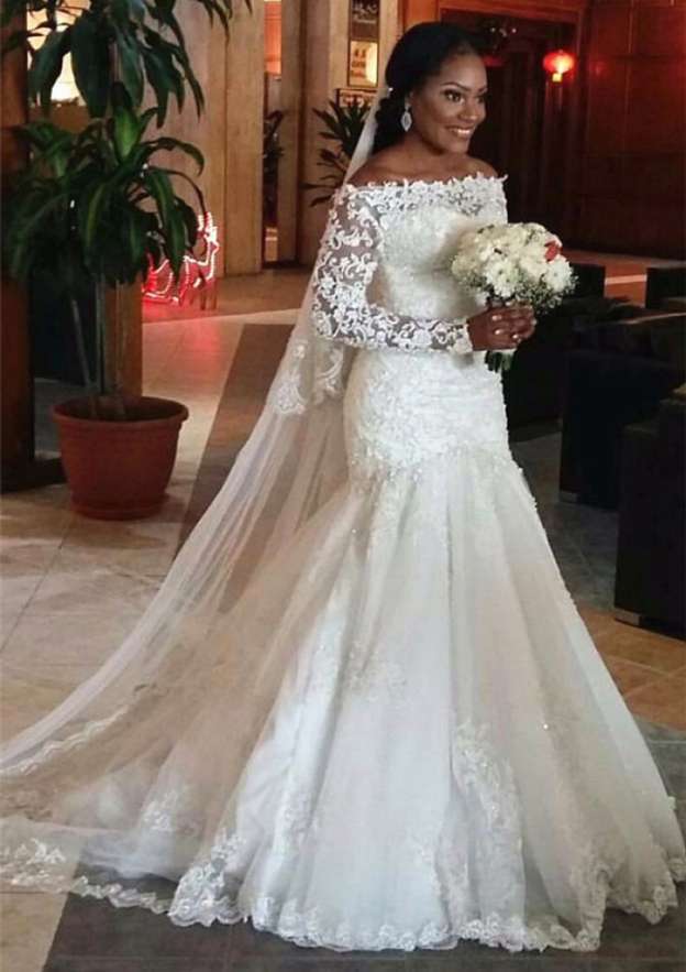 Sheath/Column Off-the-shoulder Short Sleeves Elegant Wedding Dress with Ruffle