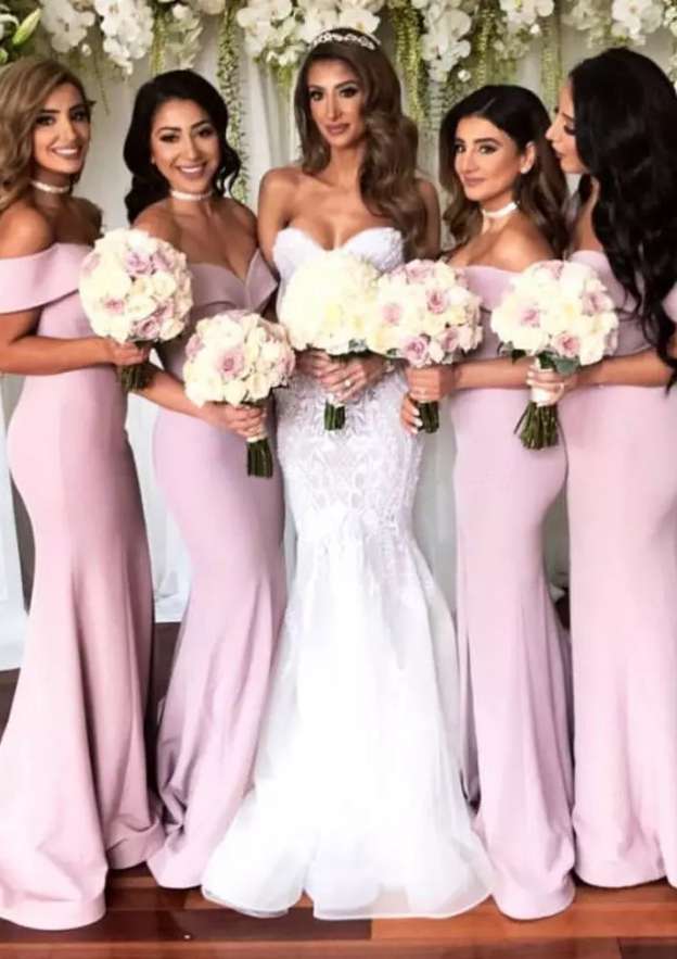 Sheath One Shoulder Satin Bridesmaids Dress Sweep Train with Lace LBQB0056