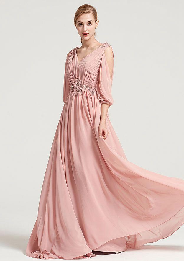 A-Line/Princess 3/4 Sleeves V-Neck Mother of the Bride Dresses Sweep Train