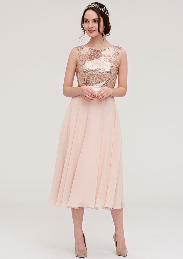 Short Sleeves Bateau A-Line Chiffon Bridesmaid Dress in Thyme main image 0