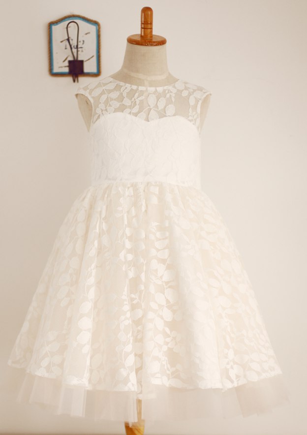 A-Line/Princess Scoop Neck Short Sleeves Floor-Length Flower Girl Dress main image 1