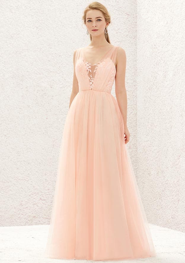 A-Line/Princess Strtapless Maxi Dresses Long Bridesmaid Dresses with Pockets