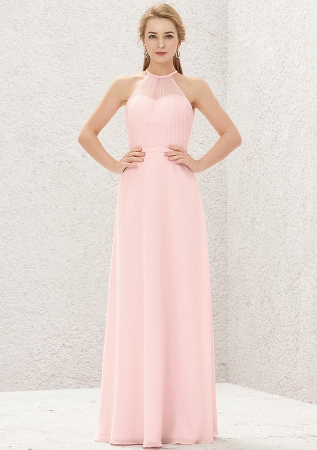 A-Line Floor-Length Halter Sleeveless Simple Long Bridesmaid dresses, BD0522