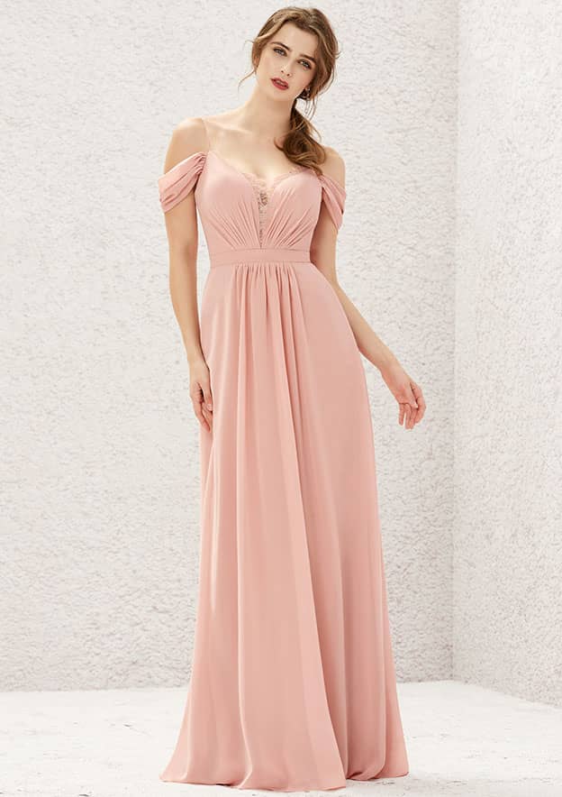 a-line sweetheart floor length tiered chiffon bridesmaid dress A-Line Sweetheart Floor Length Chiffon Bridesmaid Dress COCOMELODY LOZF15045, Fuchsia main image 0