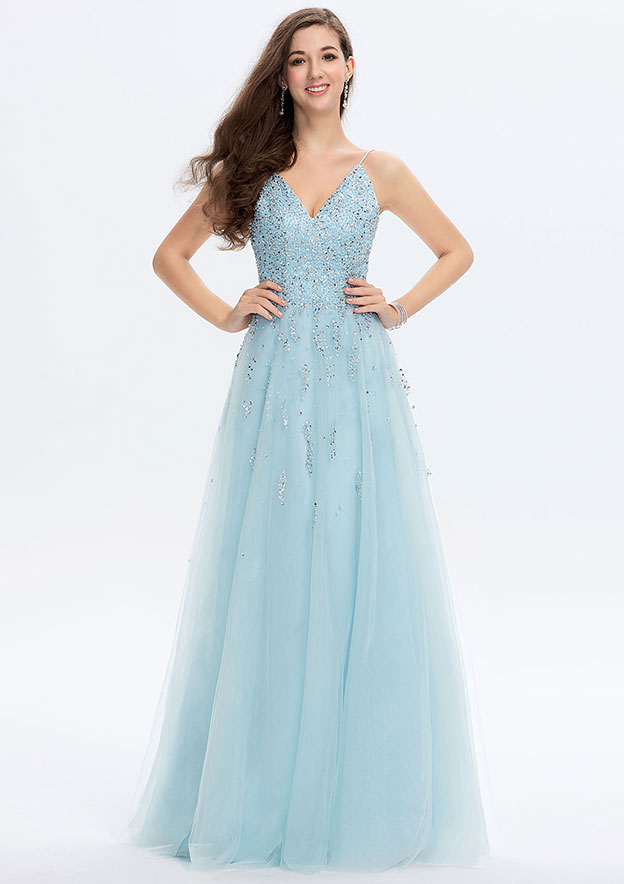 Sheath Straps Floor Length Beading Sequins Prom Dresses LBQ3450 main image 1