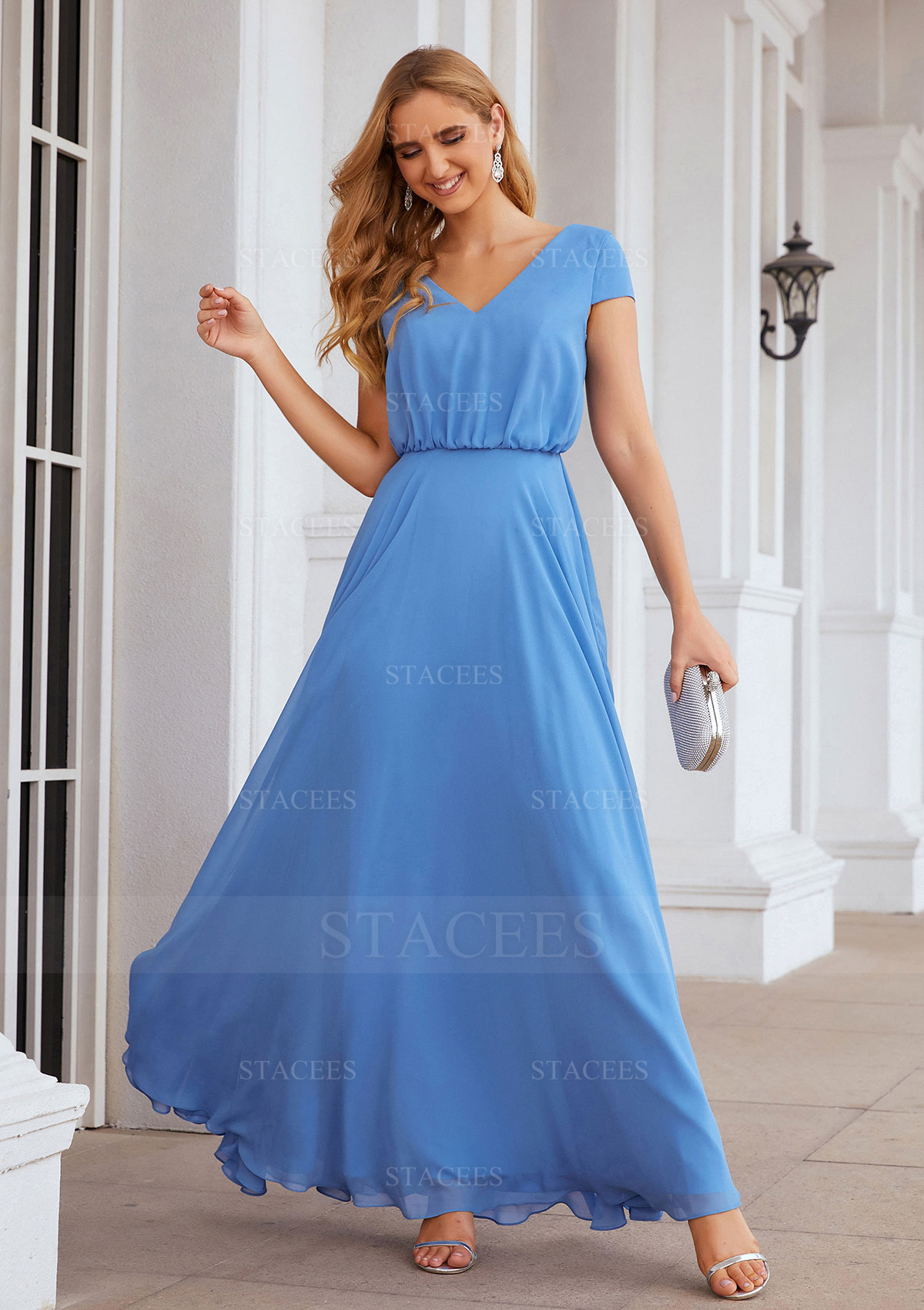 sachin and babi light blue dress Brown All Pleats Long Sleeve Chiffon Dress – shopaleena main image 1