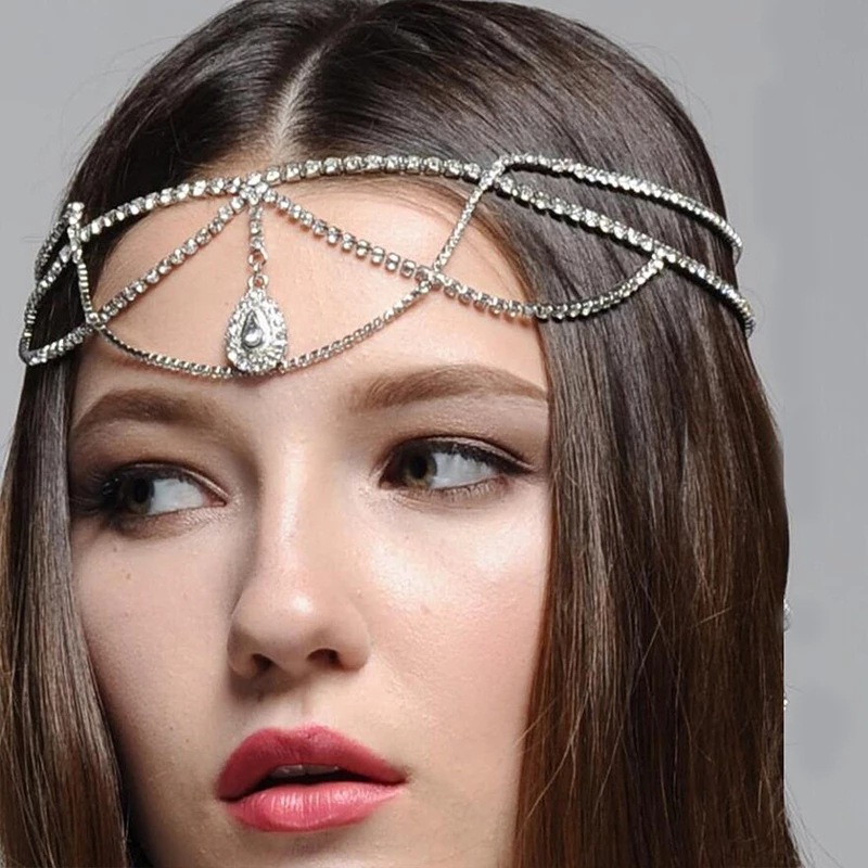 Alloy Rhinestone Ladies Forehead Jewelry With Czech Stones Headpieces
