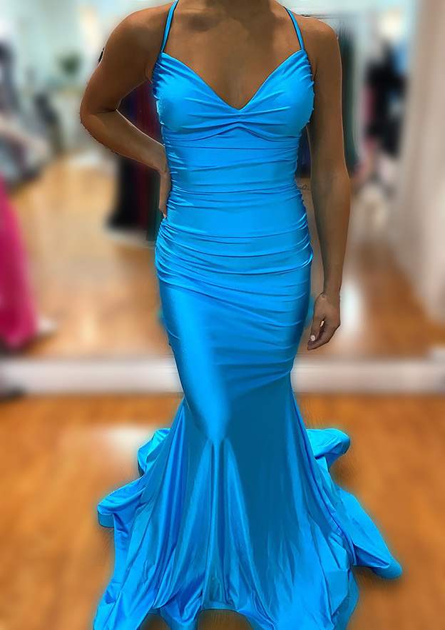 trumpet mermaid v neck sweep train jersey evening dress Trumpet/Mermaid V Neck Sweep Train Jersey Prom Dress With Split Pleated - Prom Dresses