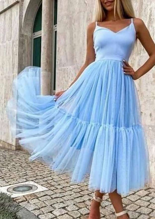 V-neck Tea-length A-line Homecoming Dress With Belt