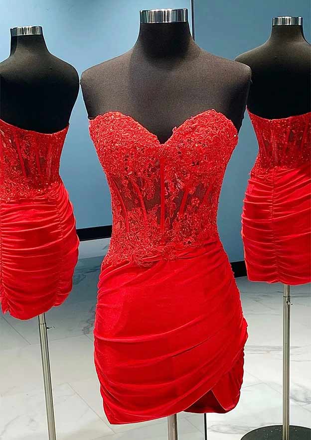Sheath Sweetheart Corset Sequined Short Mini Homecoming Dress, Lace main image 0