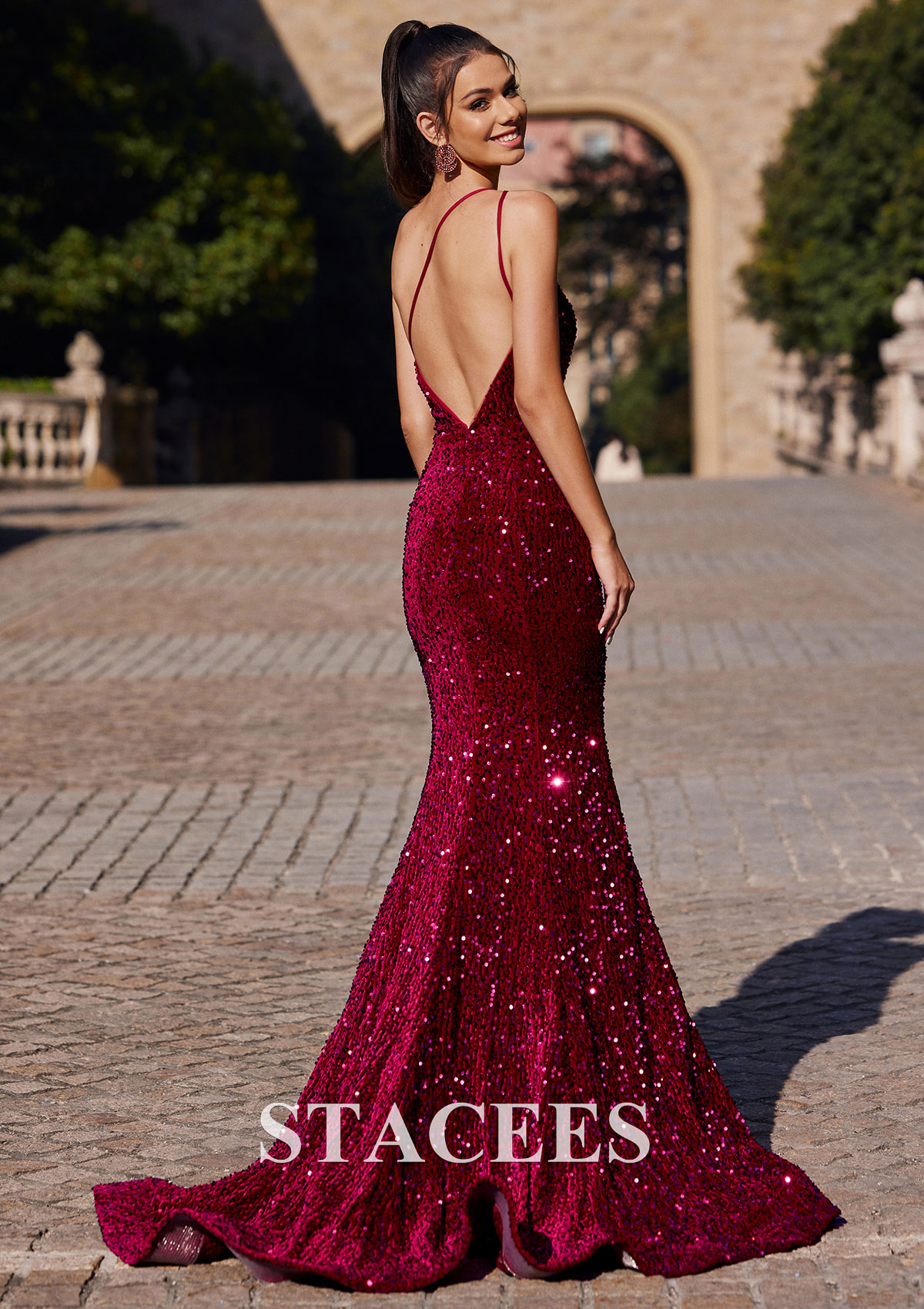 burgundy prom dress uk Dylan & Davids Long Formal Fitted Sequin Prom Dress – The Dress Outlet main image 0