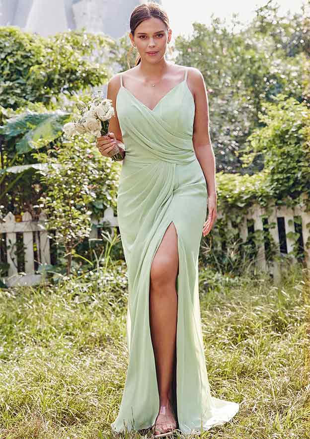 Purple A-line V Neck Sleeveless Floor-Length Chiffon Prom Dress Long Prom Dresses Backless with Pleated Ruffles main image 0