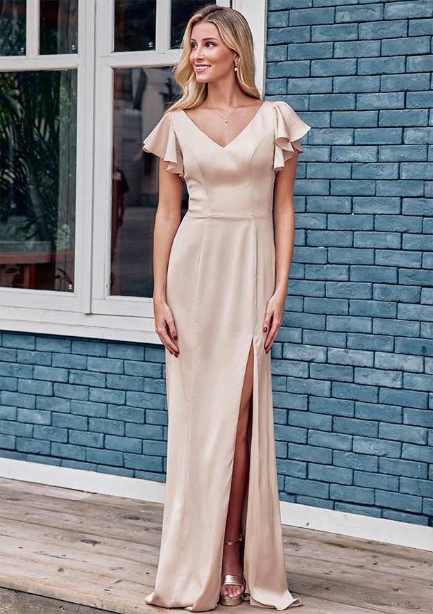 Dusty Sage Green Bridesmaid Dresses One Shoulder Minimalist Sheath/Column Stretch Satin Long Bridesmaid Dress