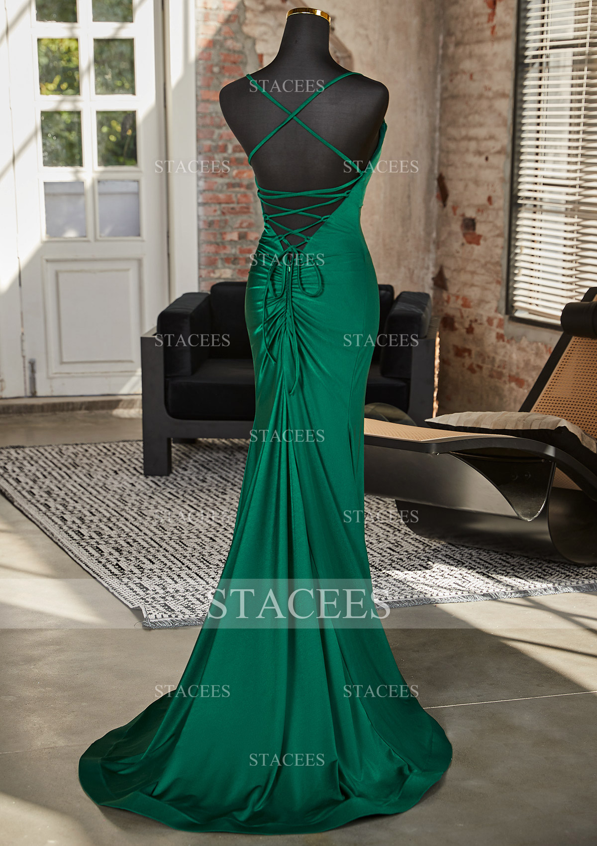 Trumpet/Mermaid V Neck Sleeveless Sweep Train Jersey Prom Dress