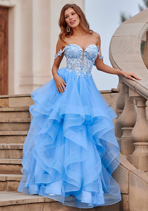 Aline Princess Tulle Prom Dress OfftheShoulder FloorLength with