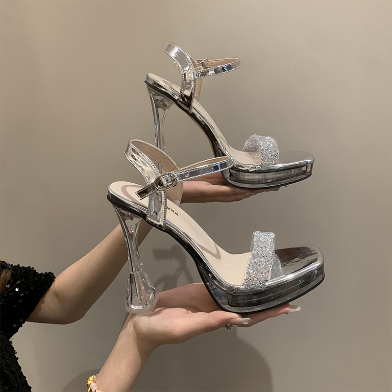 Peep Toe Heels PVC with Buckle Rhinestone Women's Prom Special Occasion  Fashion Shoes