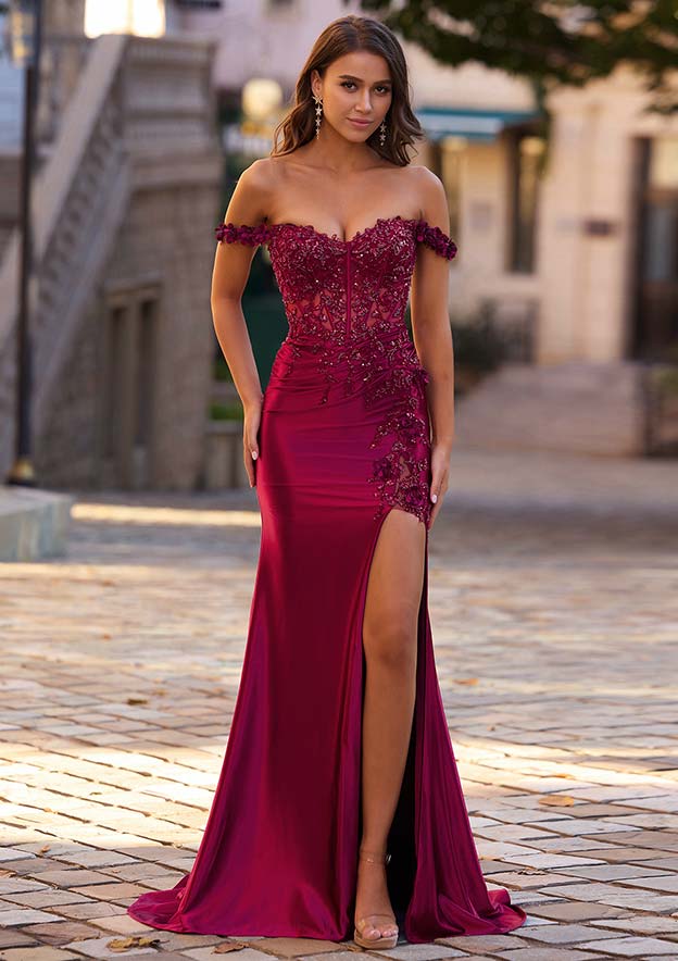 Vestidos con mangas de trompeta sexy y estilo sirena con hombros descubiertos Sandía