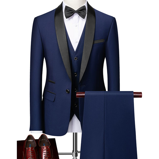 Shawl Lapel Single Breasted 3 Piece Men's Wedding Suit
