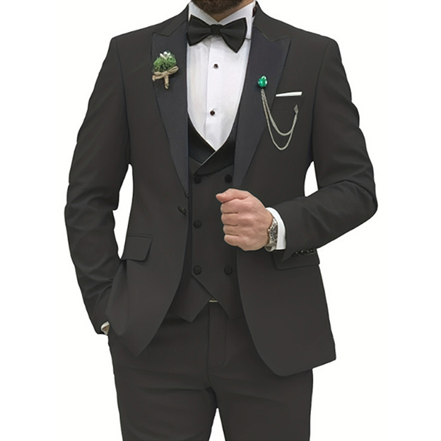 Peak Lapel Single Breasted 3 Piece Men's Wedding Suit