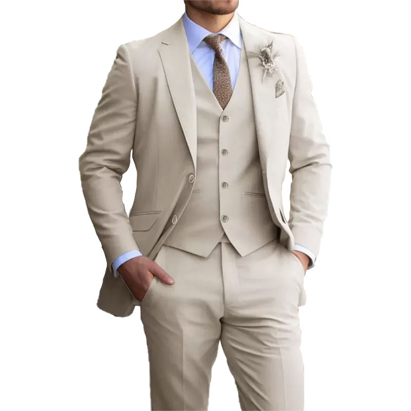 Notch Lapel Single Breasted 3 Piece Men's Wedding Suit 