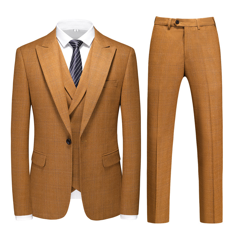 Peak Lapel Single Breasted 3 Piece Men's Wedding Suit