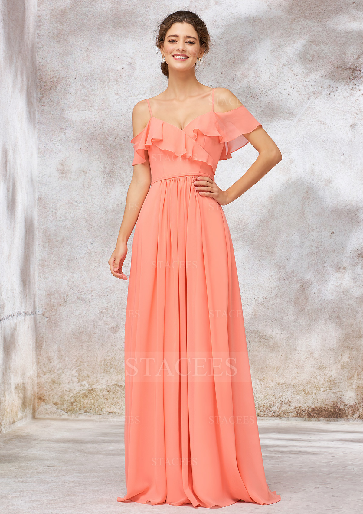 Robe trapèze sans manches cache coeur mousseline ras du sol robe de demoiselle d'honneur 