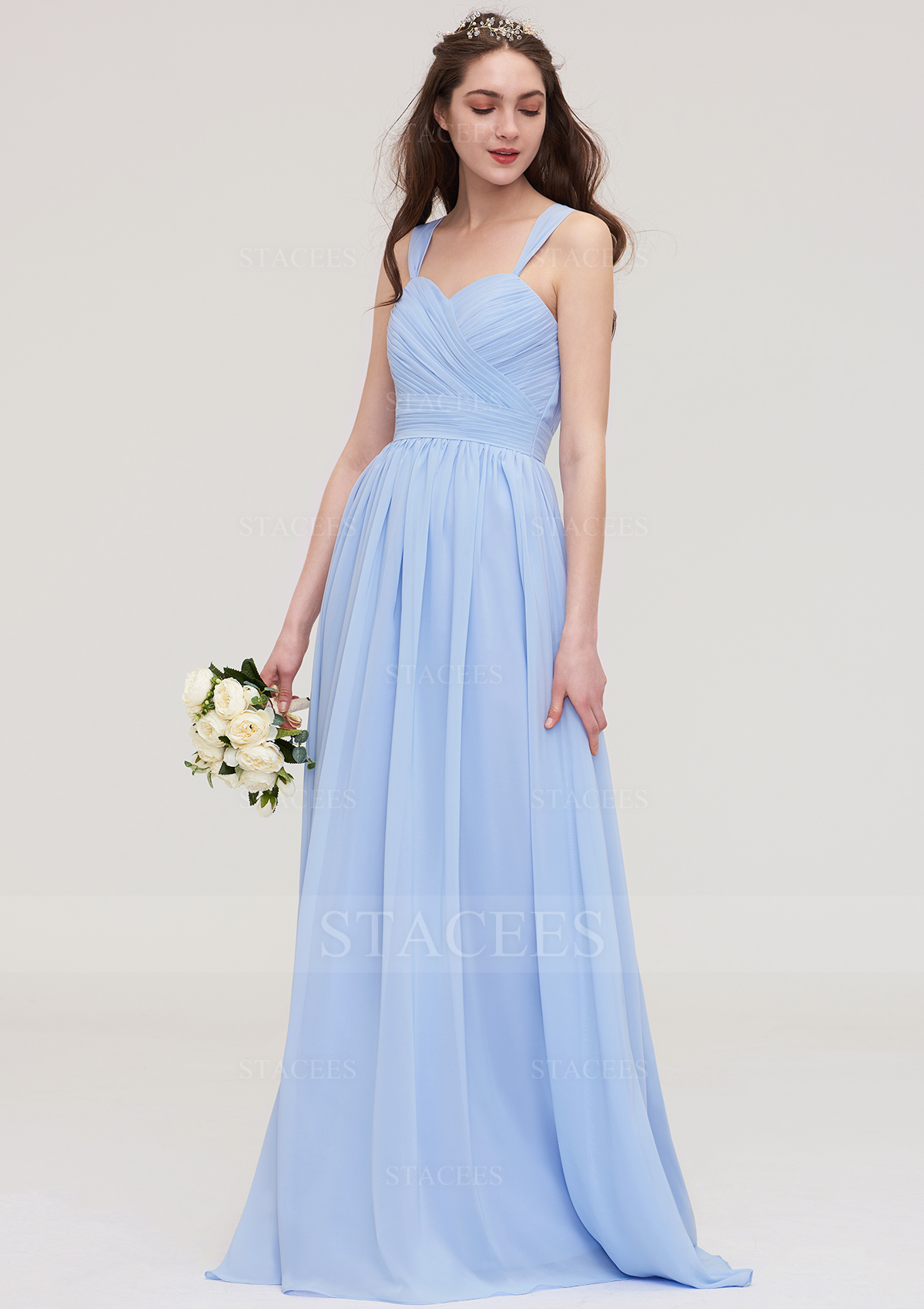Lavande robe trapèze cache coeur mousseline ras du sol robe de demoiselle d'honneur 
