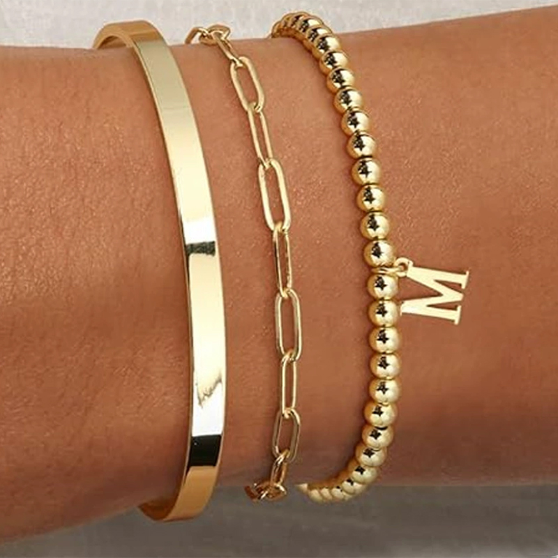 Classic Elegant Ladies' 3-Piece Stainless Steel Letter Bracelet Sets
