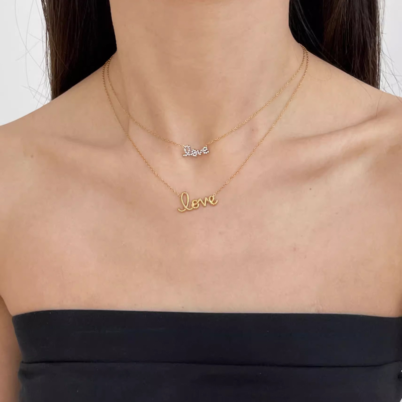 Romantic Female Layered Love Necklace Set with Rhinestone