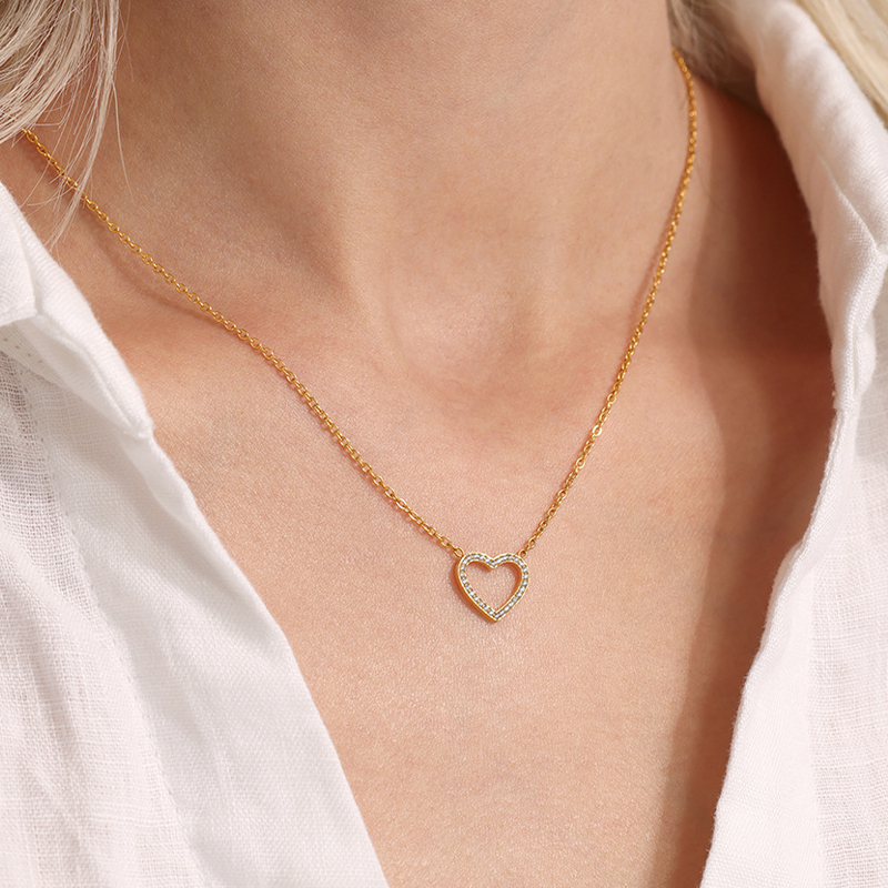Sweet Unique Heart Copper Necklace with Cubic Zirconia