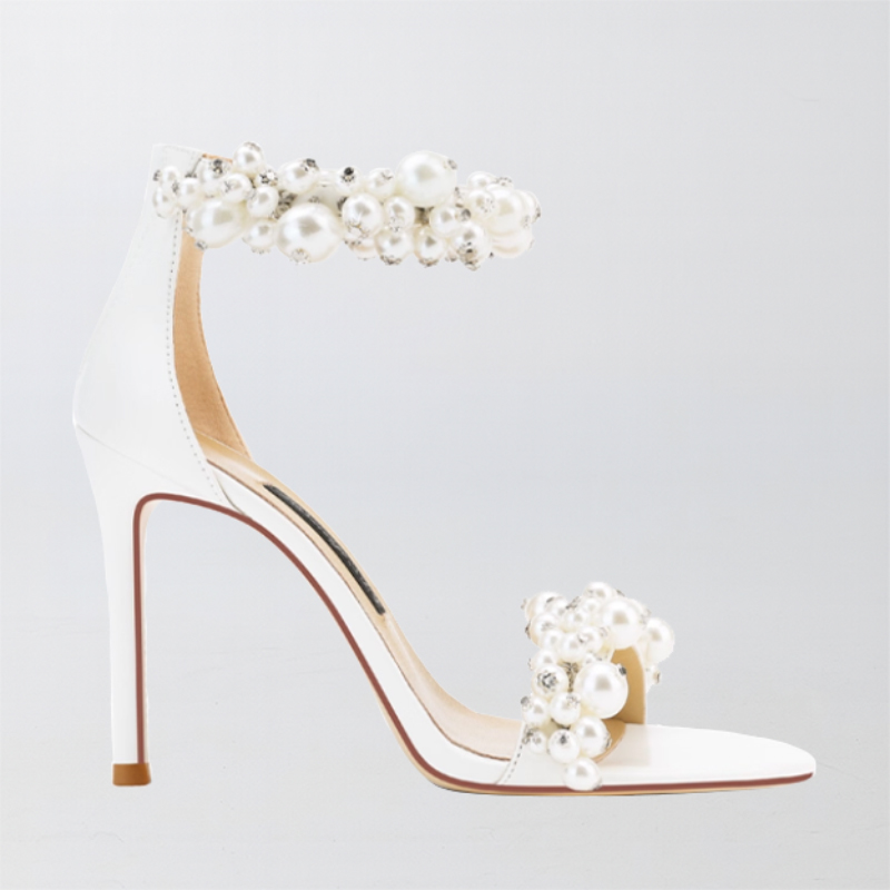 Heels Peep Toe Microfiber Leather with Imitation Pearl Women's Special Occasion Fashion