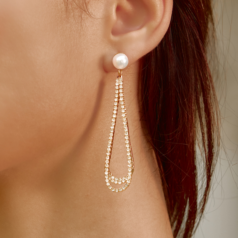 Elegant Stylish Female Drops Zircon Earrings with Imitation Pearls