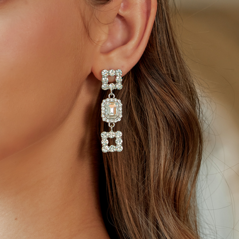 Exquisite Gorgeous Women's Square Alloy Earrings with Rhinestones