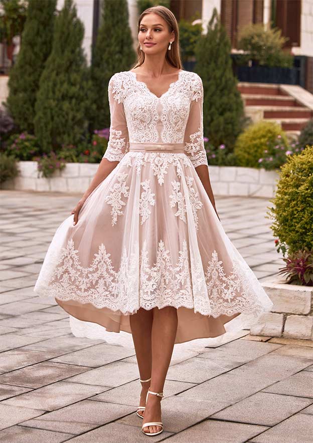 knee length red tulle dress Cute Tulle Short Prom Dress with Appliques, Red A-Line Homecoming Part main image 1