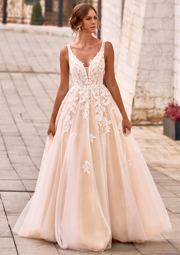 Stacees 2026 Ethereal Boho A-Line Tulle Sweep Train Wedding Dress with Floral Lace Appliques Stacees 2026 Ethereal Boho A-Line Tulle Sweep Train Wedding Dress with Floral Lace Appliques