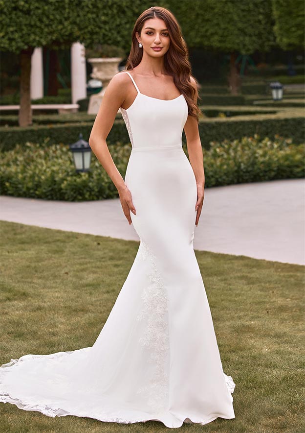 lace slit wedding dress Elegant Lace Appliques Cap Sleeves Chiffon Wedding Dresses With Leg Slit