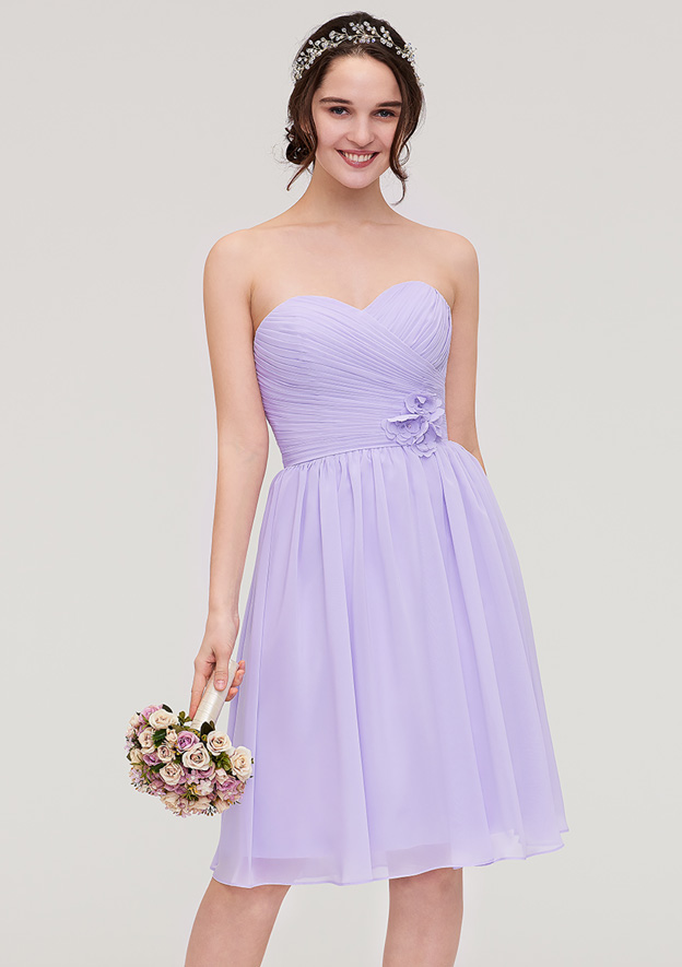 Sleeveless Sweetheart Chiffon Knee-Length A-line/Princess Bridesmaid Dress  With Pleated Flowers - Bridesmaid Dresses - Stacees