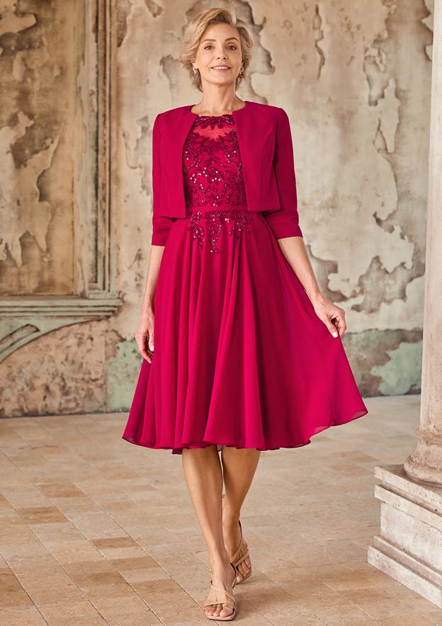 burgundy mother of the bride dress knee length BABARONI Midi Mother of the Bride Dress Chiffon V-Neck Flutter Sleeves Lady Formal Gowns