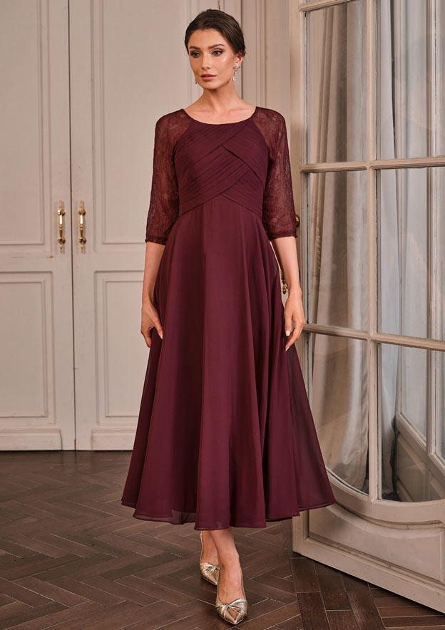a line scoop neck chiffon dress Chiffon A-Line Scoop Neck Half Sleeves Junior Dress-BJ00022