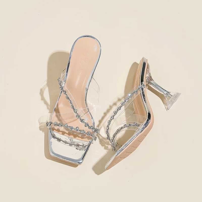 Square Toe Heels Patent Leather PU with Rhinestone Women's Outdoor Prom Shoes