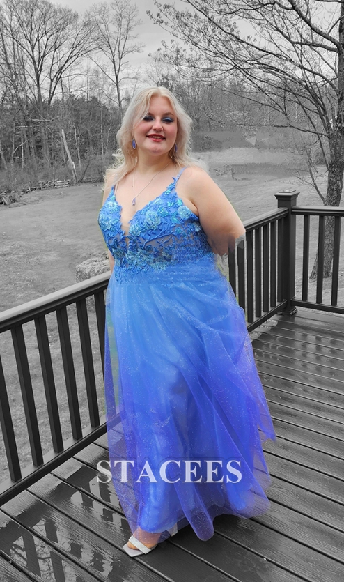 A-line V Neck Sleeveless Floor-Length Tulle Prom Dress with