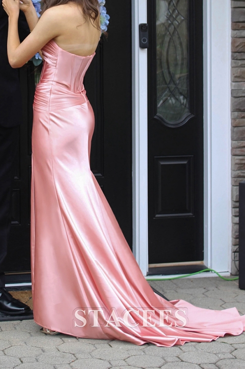 Strapless Cutout Sweetheart Corset Fitted Ruched Prom Dress with Slit  S7775PM - Prom Dresses - Stacees