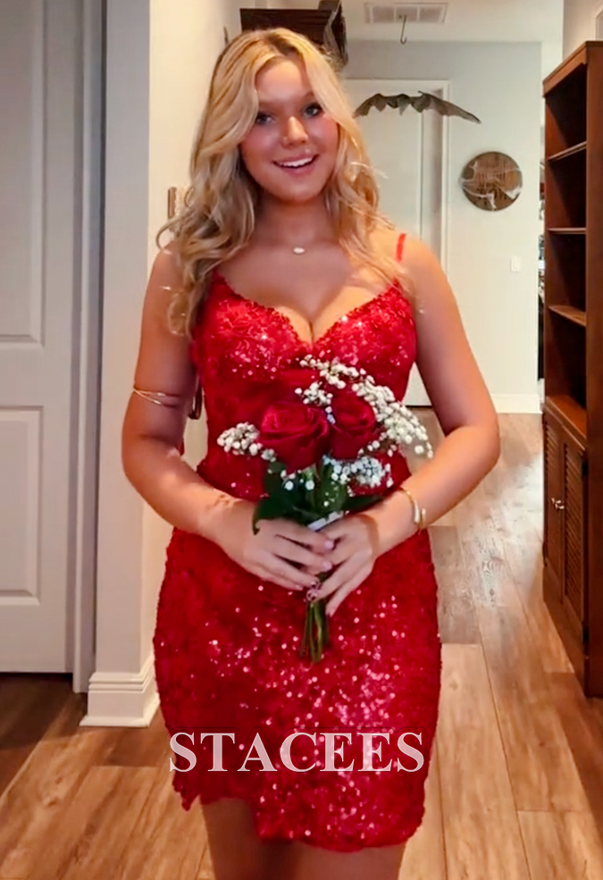 Sparkly Floral Lace Sheer Corset Sequins Short Homecoming Dress S8678HL - Homecoming  Dresses - Stacees