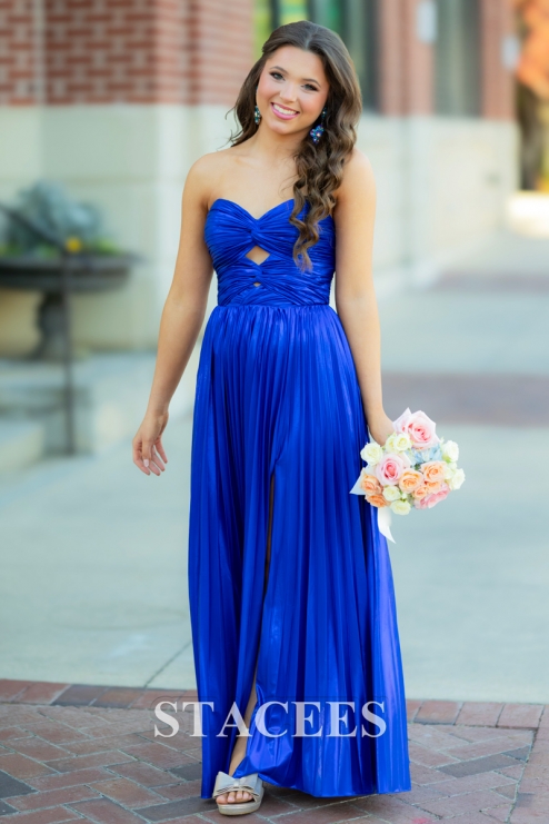 navy blue dress for baby girl Hot Pink Strapless Keyhole Pleated A-Line Prom Dress – Modsele main image 1